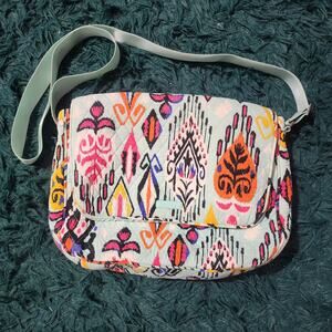 Vera Bradley Quilted Crossbody Bag in Bright Ikat Pattern with Multiple Pockets